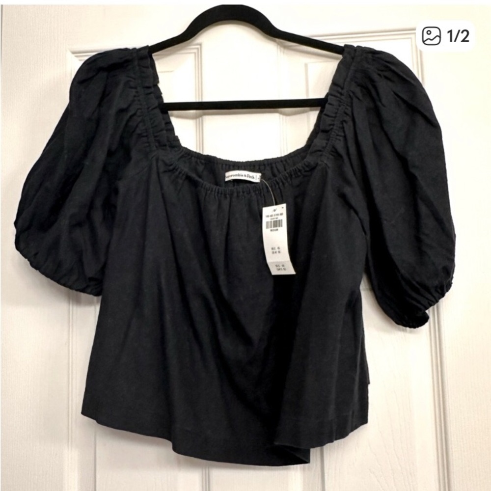 Abercrombie and fitch tia booth collab linen poof sleeve top